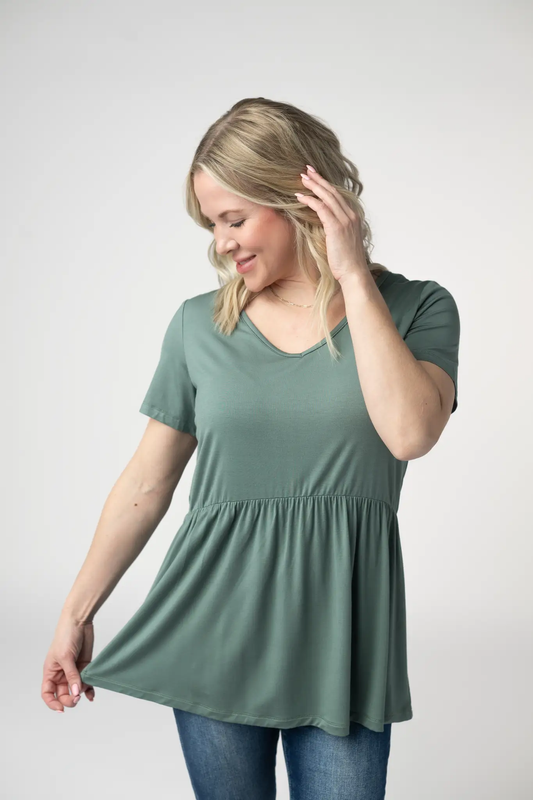 Sarah Ruffle Short Sleeve - Dusty Jade by Michelle Mae