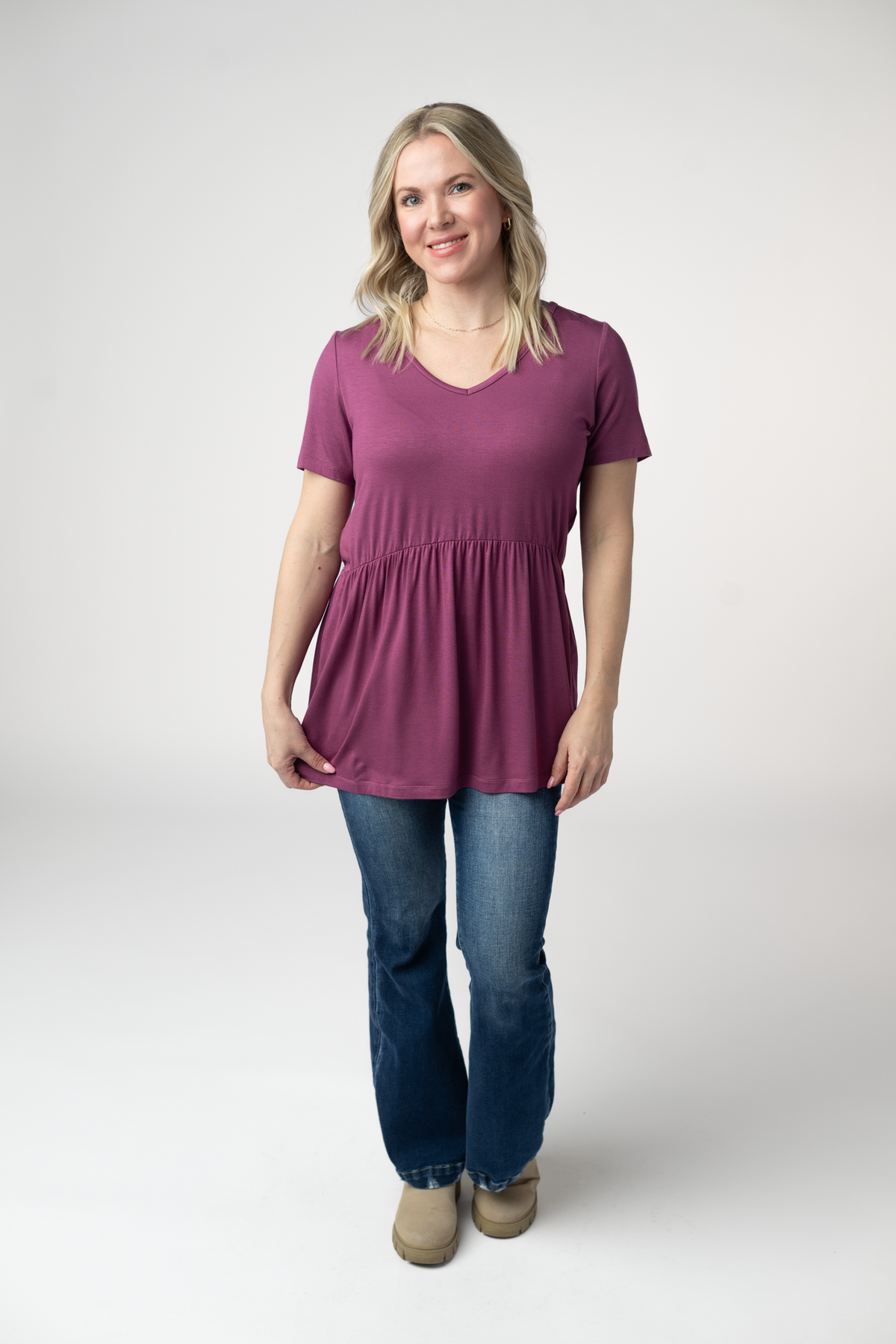IN STOCK Sarah Ruffle Short Sleeve - Mulberry by Michelle Mae