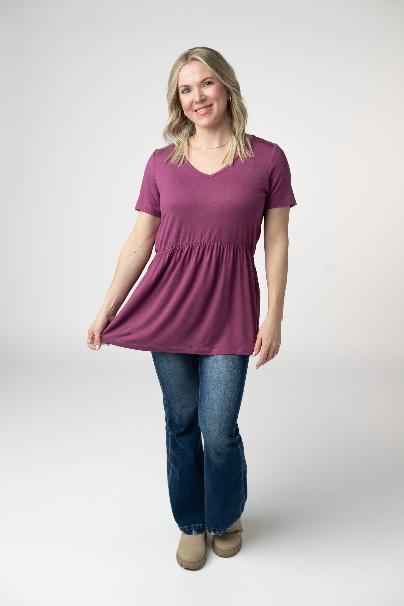 IN STOCK Sarah Ruffle Short Sleeve - Mulberry by Michelle Mae