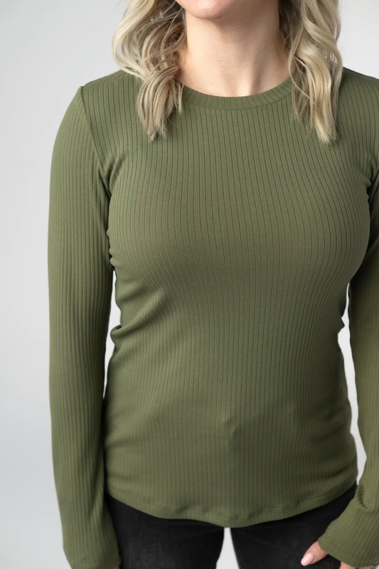 Reese Ribbed Long Sleeve Top - Olive by Michelle Mae