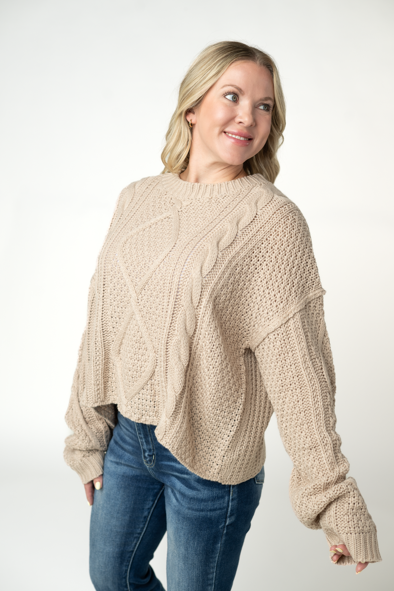 IN STOCK Cable Knit Sweater - Latte by Michelle Mae