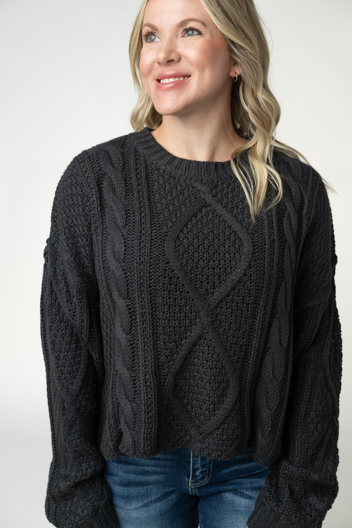 IN STOCK Cable Knit Sweater - Charcoal by Michelle Mae