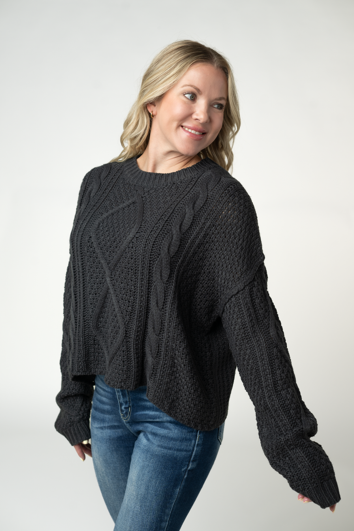 IN STOCK Cable Knit Sweater - Charcoal by Michelle Mae