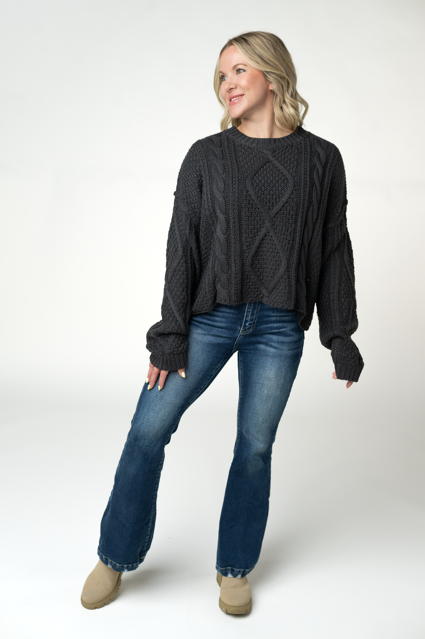 IN STOCK Cable Knit Sweater - Charcoal by Michelle Mae