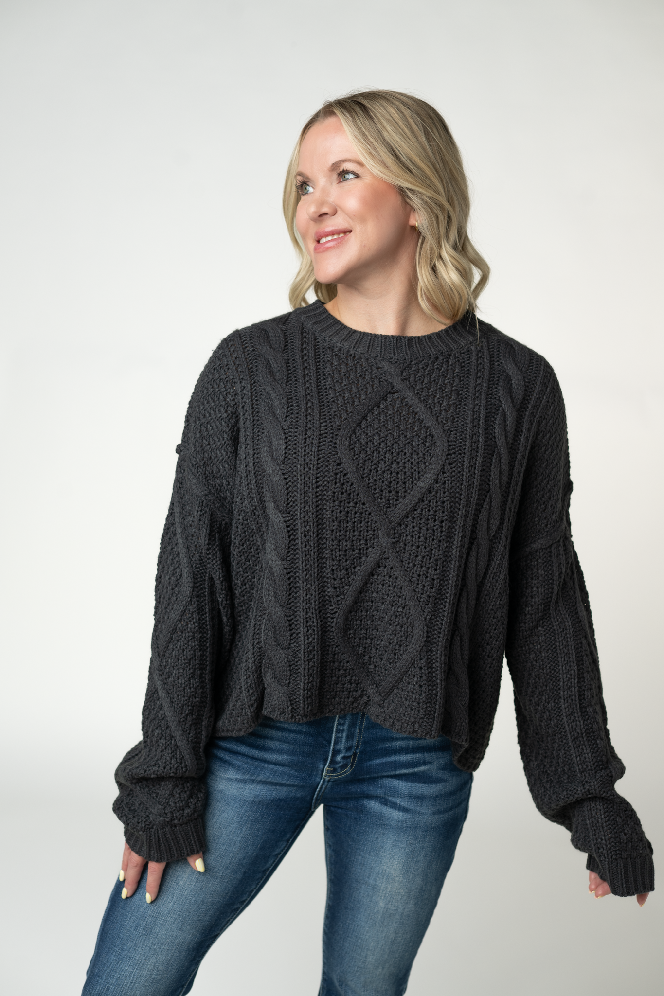 IN STOCK Cable Knit Sweater - Charcoal by Michelle Mae