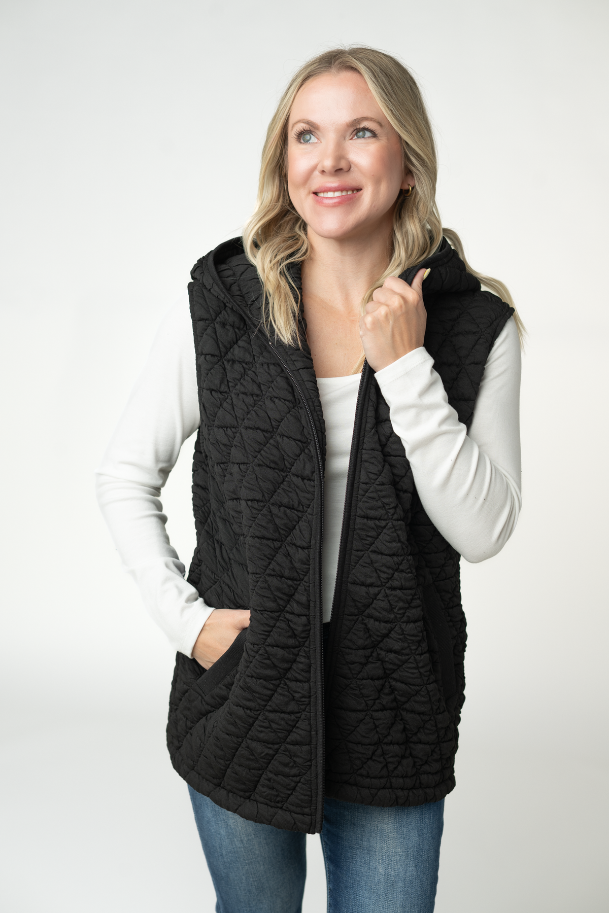 IN STOCK Heather Geometric Hooded Vest - Black by Michelle Mae