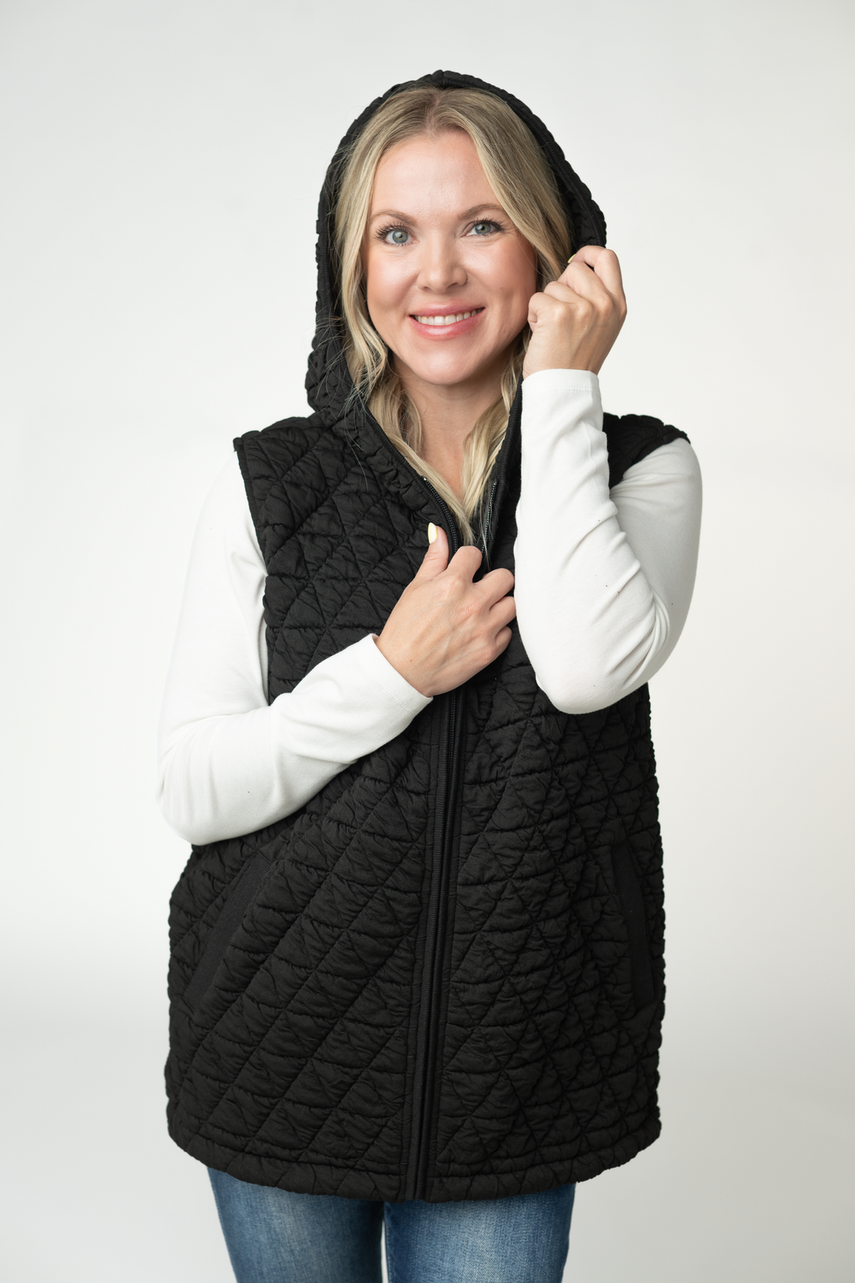 IN STOCK Heather Geometric Hooded Vest - Black by Michelle Mae