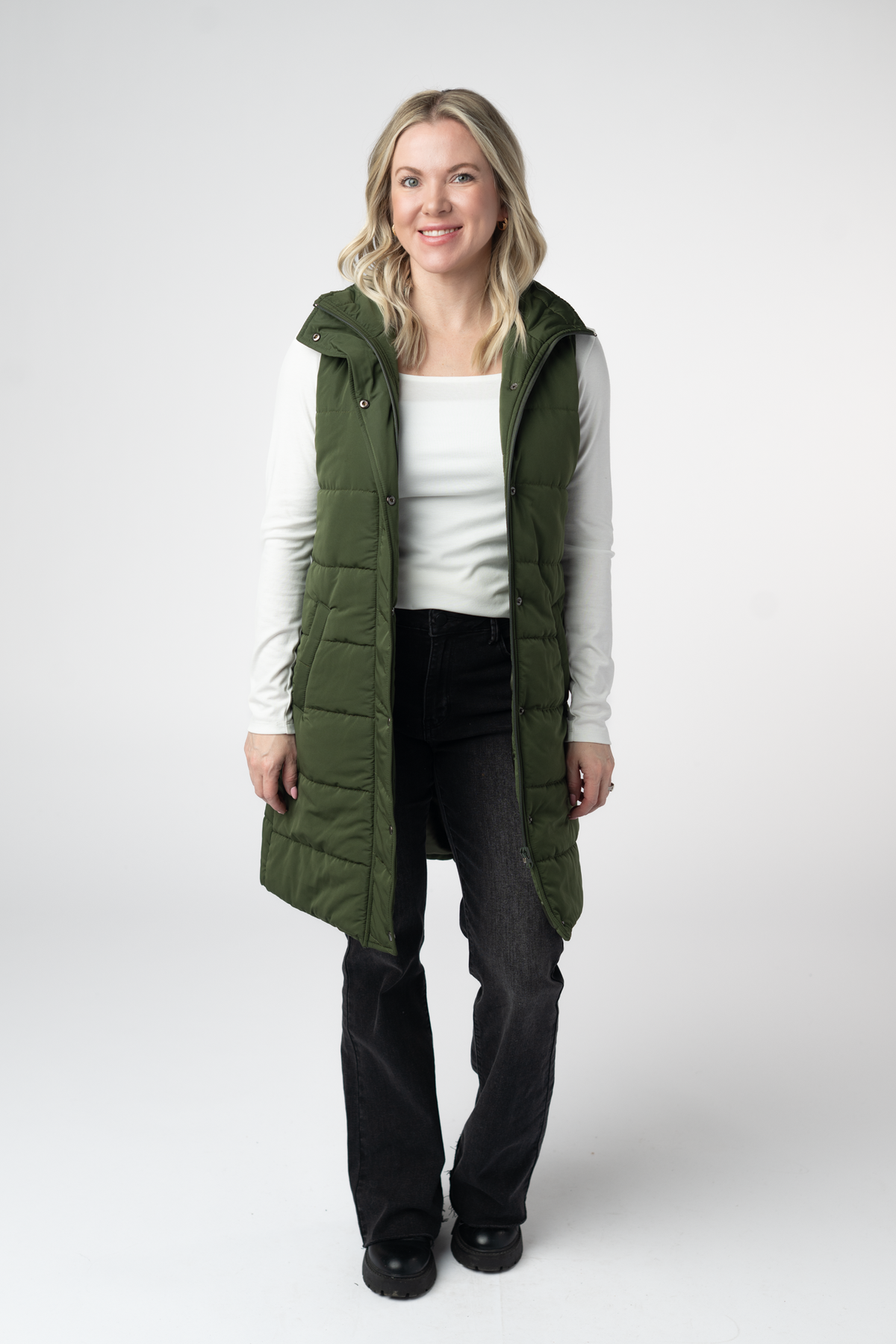 IN STOCK Harlow Long Vest - Dark Olive by Michelle Mae