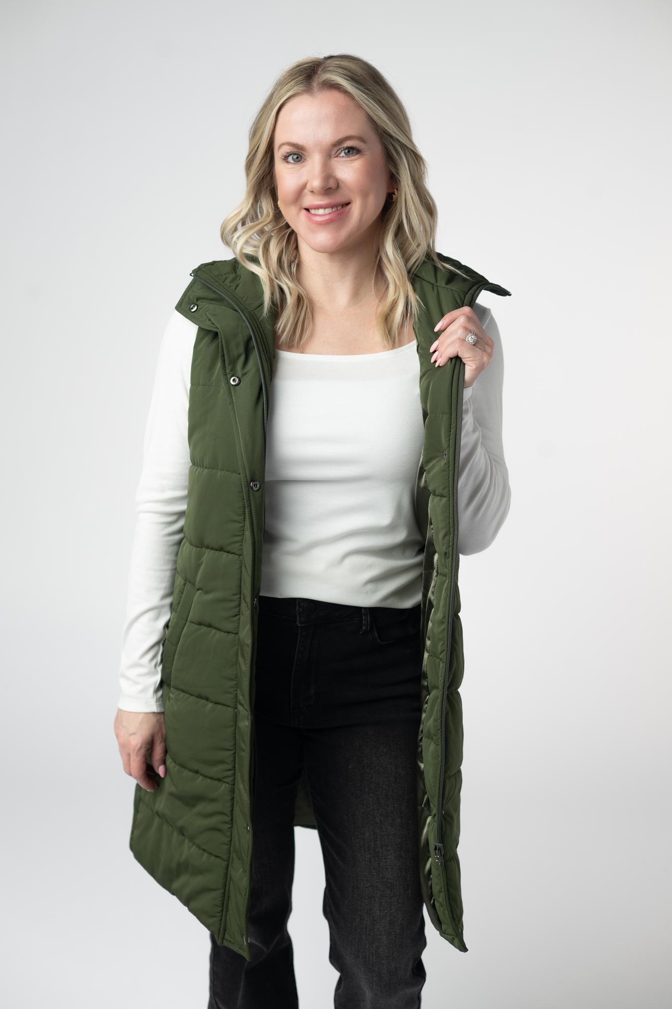 IN STOCK Harlow Long Vest - Dark Olive by Michelle Mae