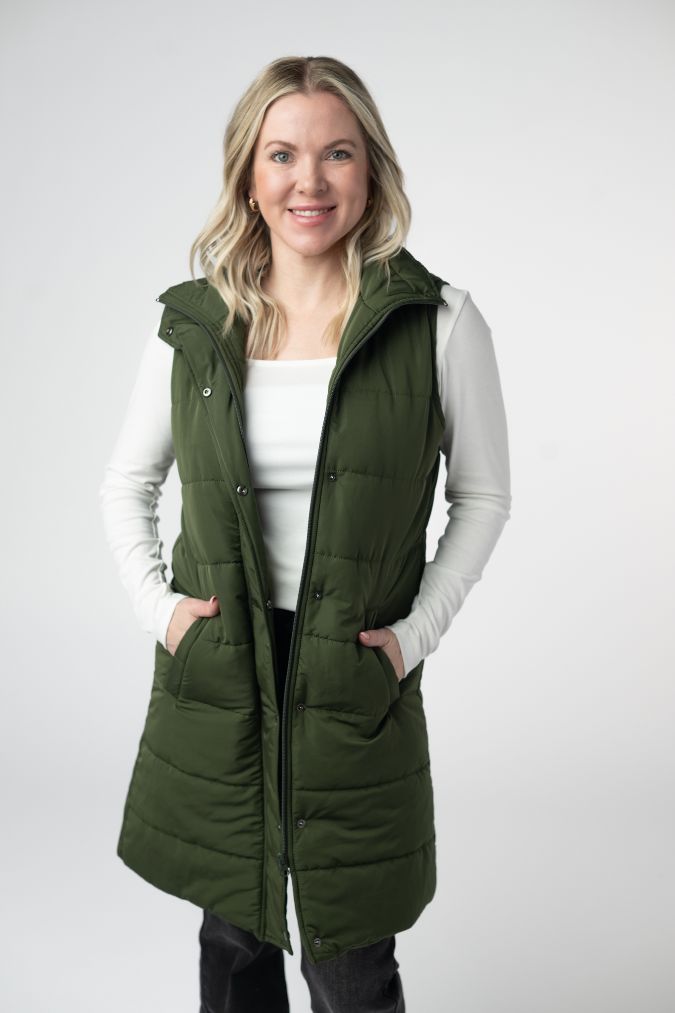 IN STOCK Harlow Long Vest - Dark Olive by Michelle Mae