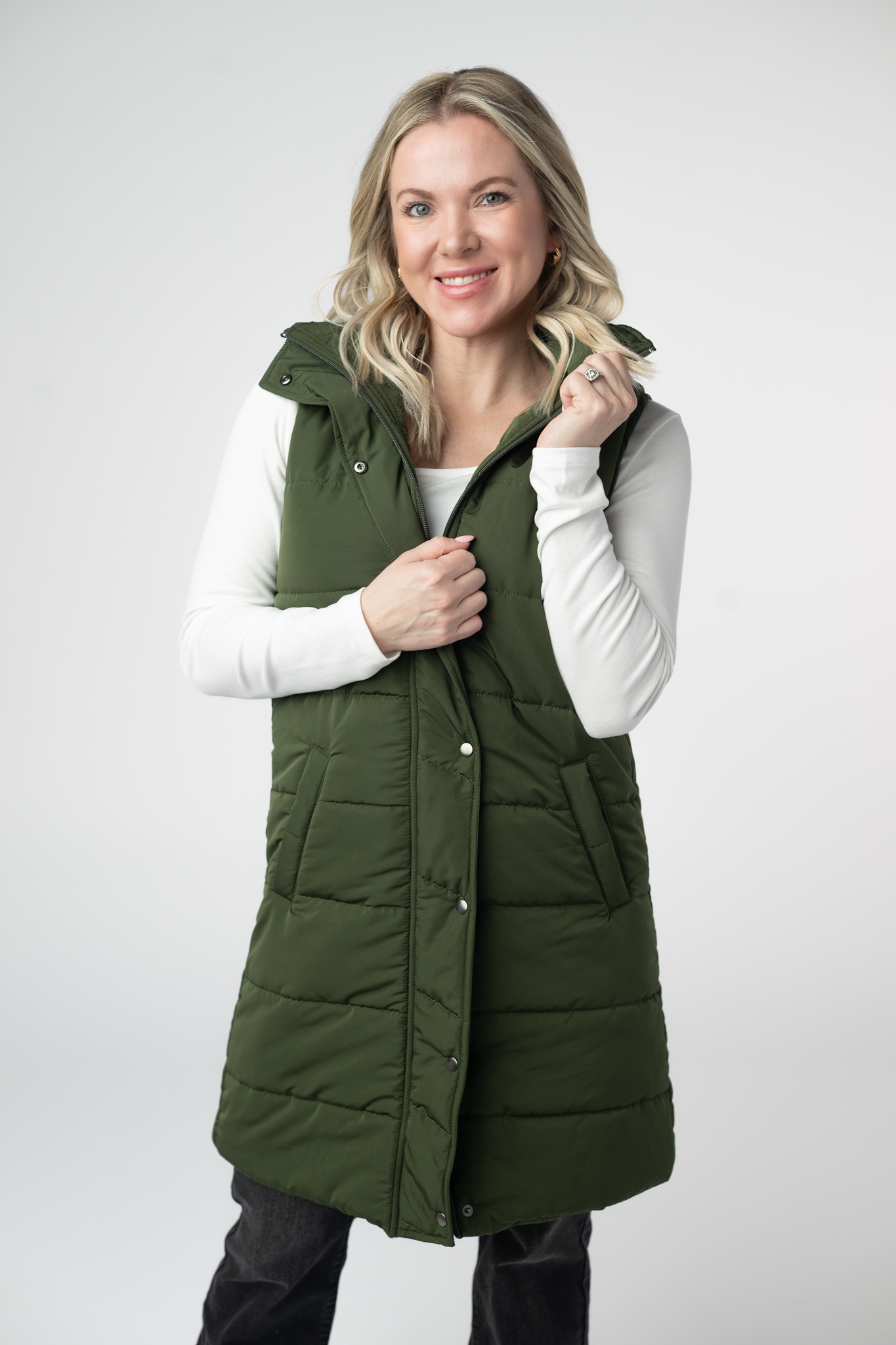 IN STOCK Harlow Long Vest - Dark Olive by Michelle Mae