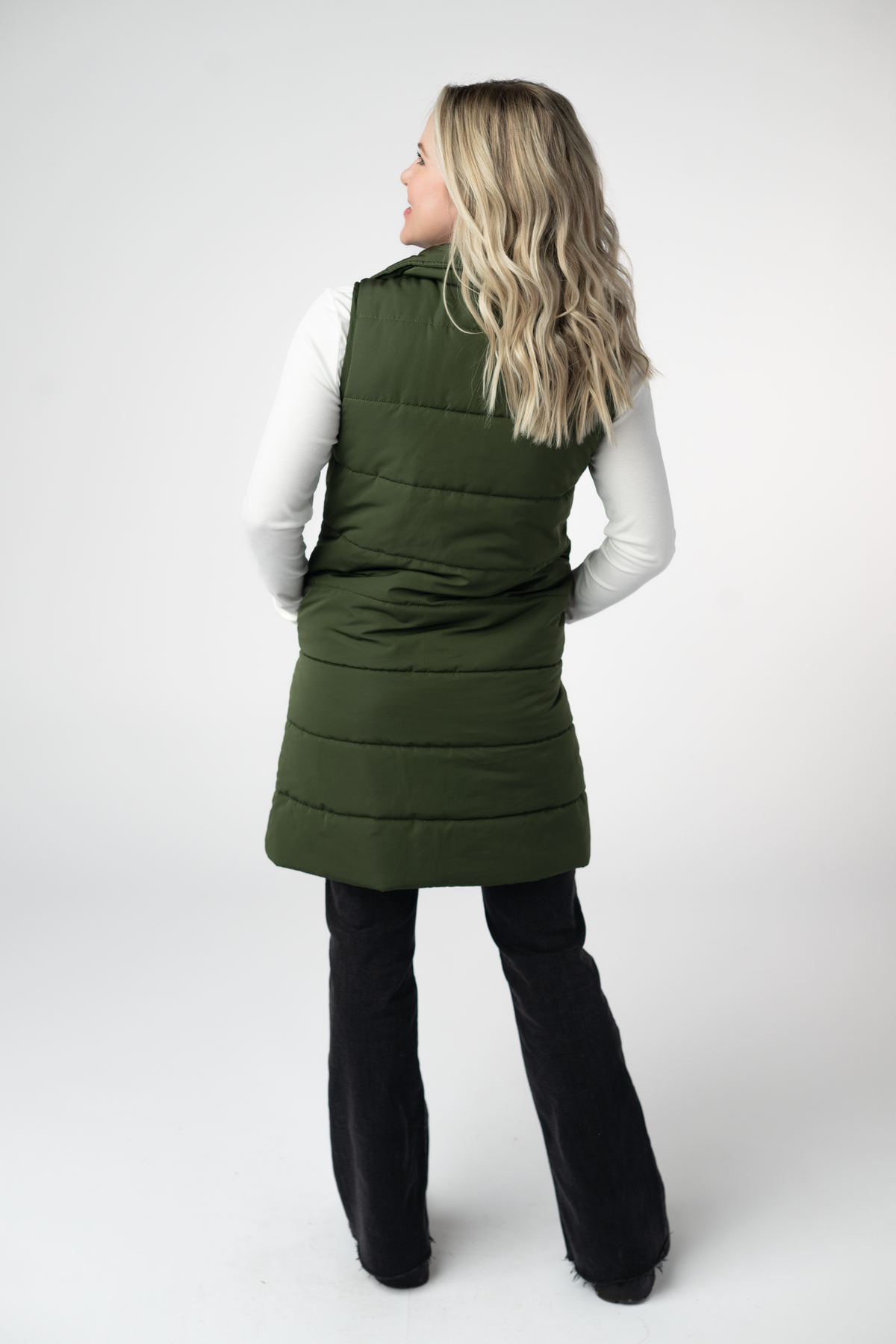 IN STOCK Harlow Long Vest - Dark Olive by Michelle Mae