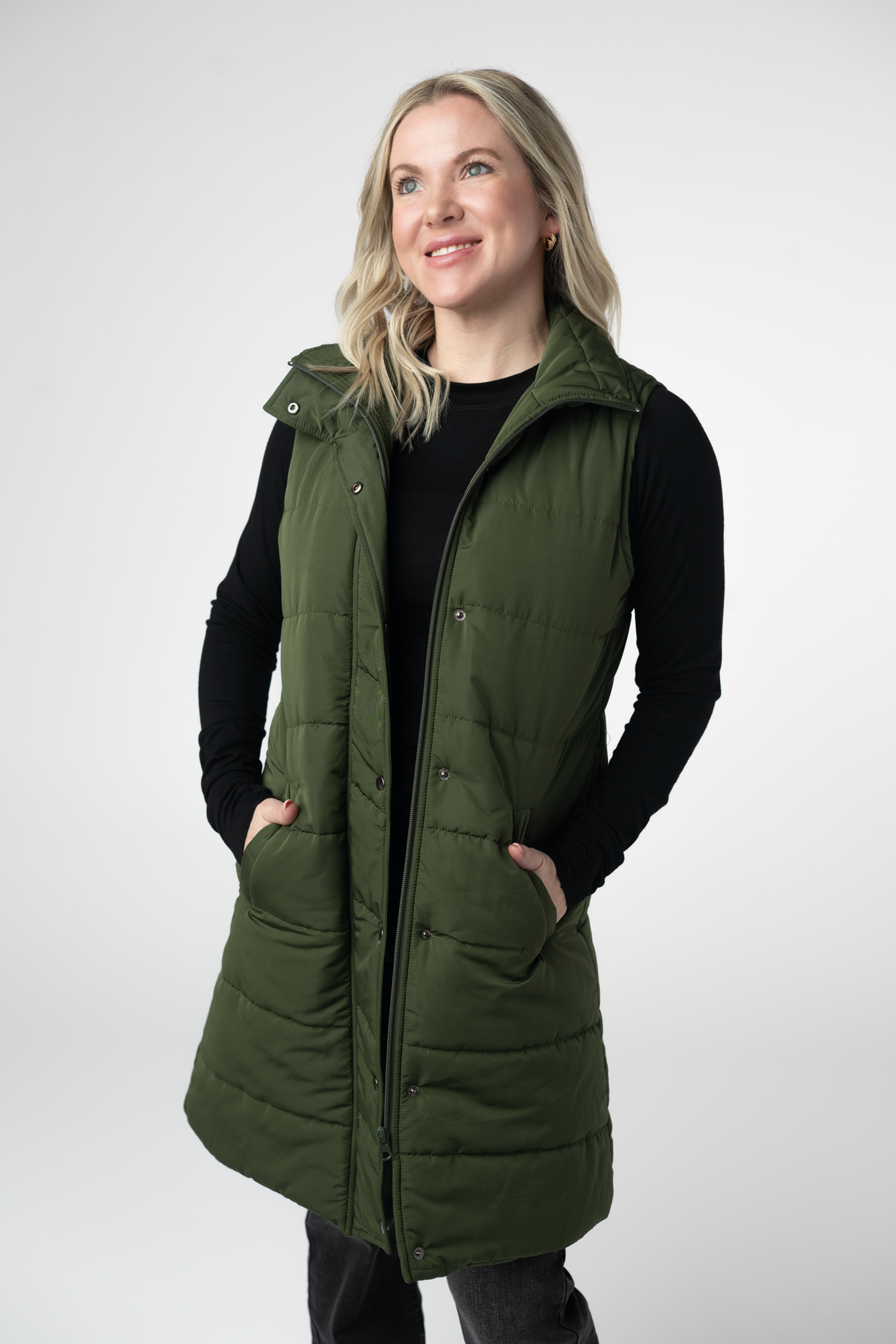 Harlow Long Vest - Dark Olive by Michelle Mae