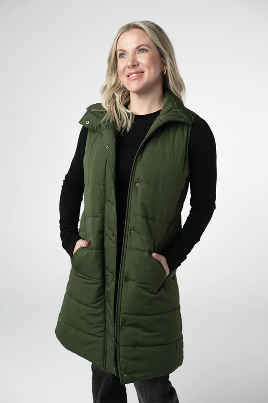 Harlow Long Vest - Dark Olive by Michelle Mae