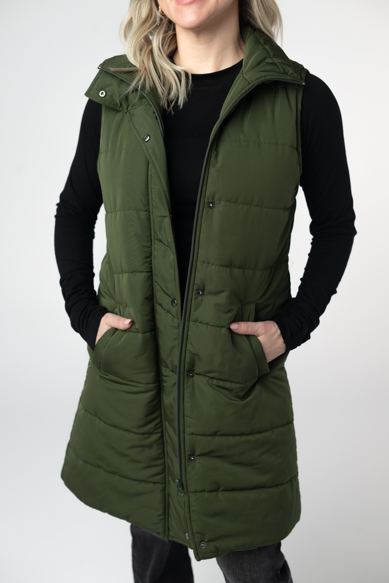 IN STOCK Harlow Long Vest - Dark Olive by Michelle Mae