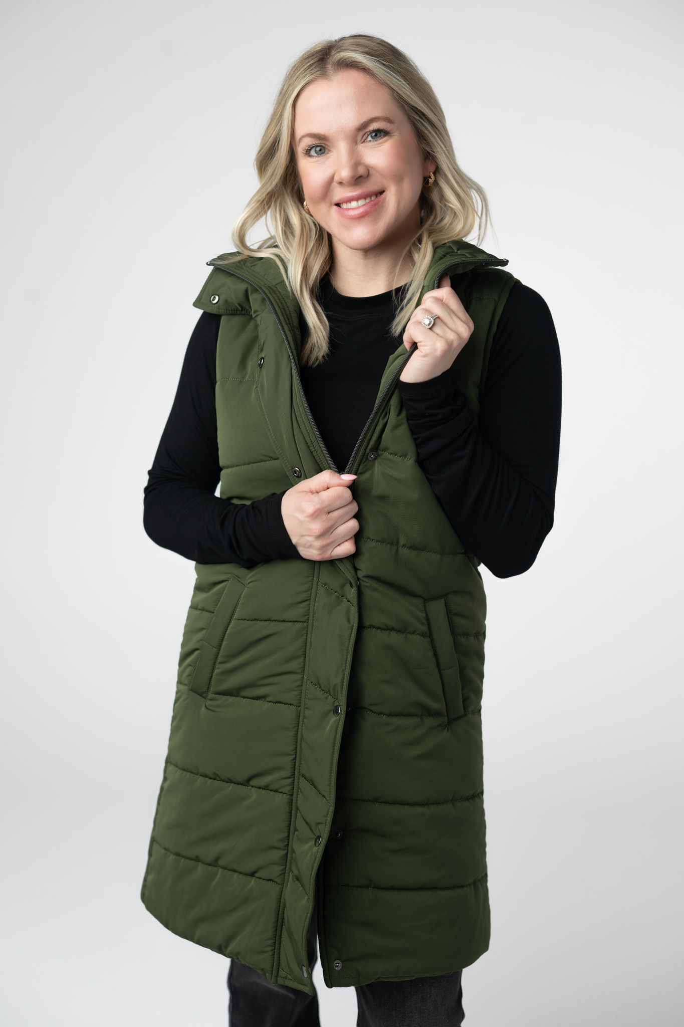 Harlow Long Vest - Dark Olive by Michelle Mae