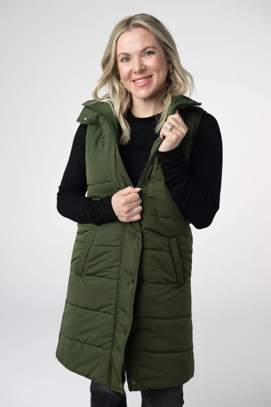 Harlow Long Vest - Dark Olive by Michelle Mae