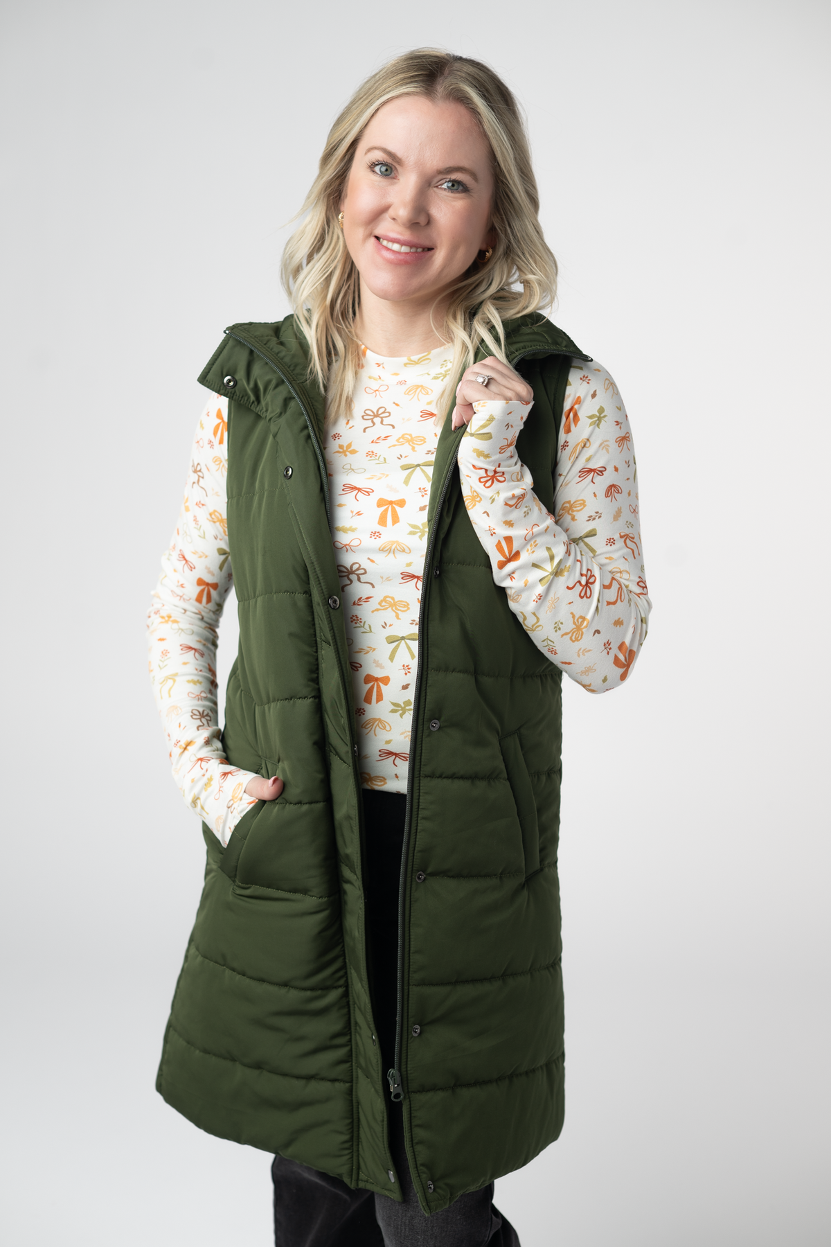 IN STOCK Harlow Long Vest - Dark Olive by Michelle Mae