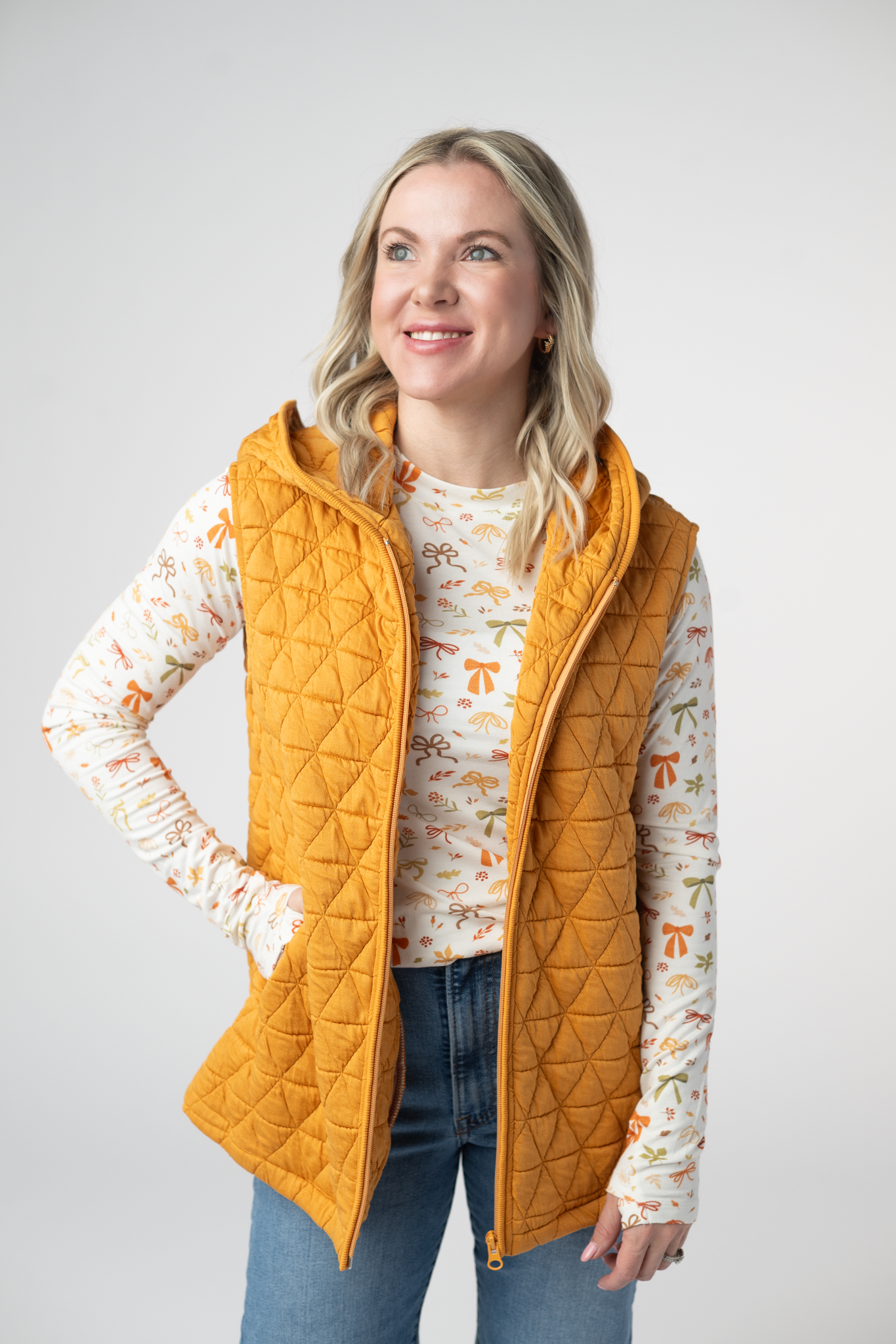 IN STOCK Heather Geometric Hooded Vest - Mustard by Michelle Mae