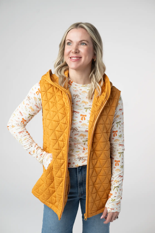 Heather Geometric Hooded Vest - Mustard by Michelle Mae
