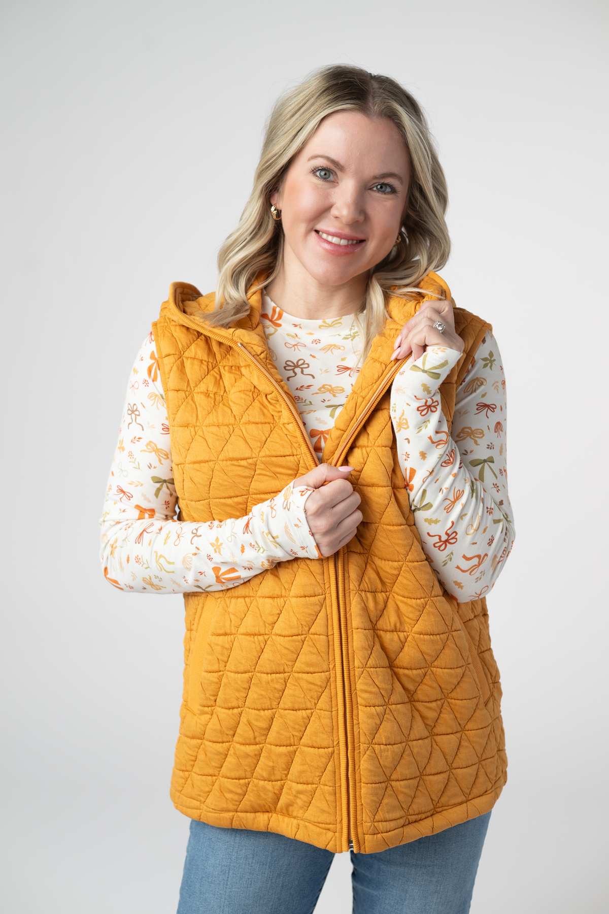IN STOCK Heather Geometric Hooded Vest - Mustard by Michelle Mae