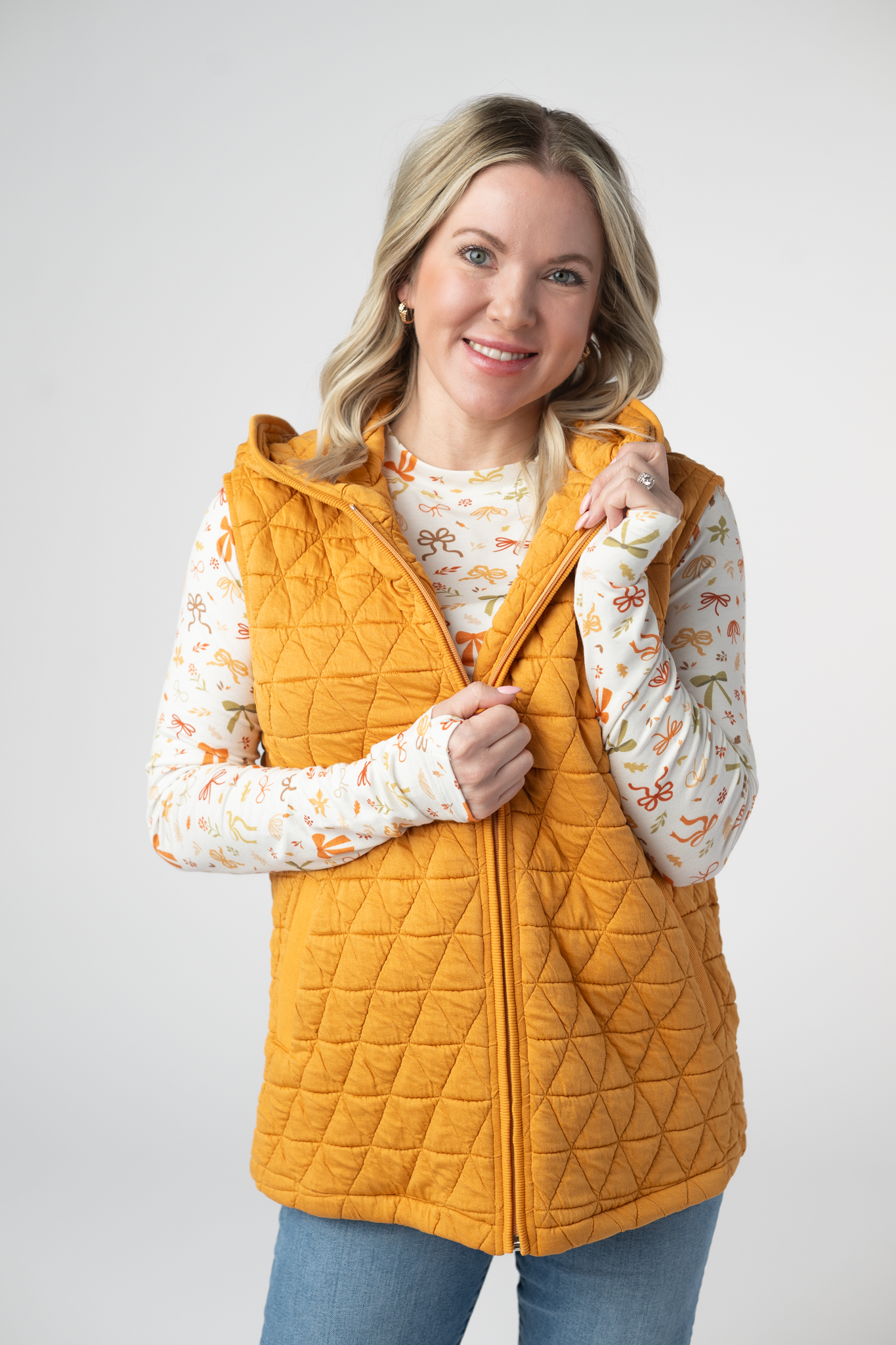 IN STOCK Heather Geometric Hooded Vest - Mustard by Michelle Mae