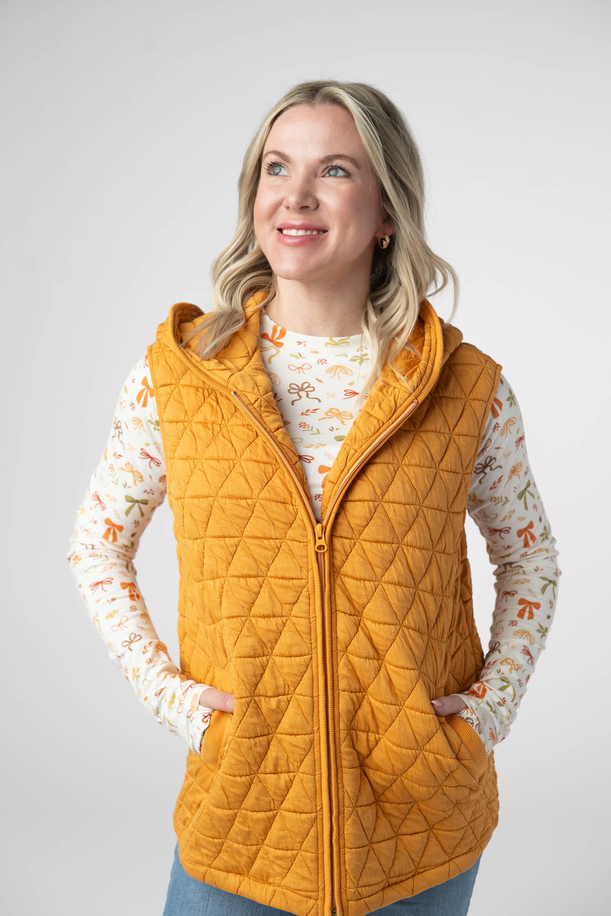 IN STOCK Heather Geometric Hooded Vest - Mustard by Michelle Mae