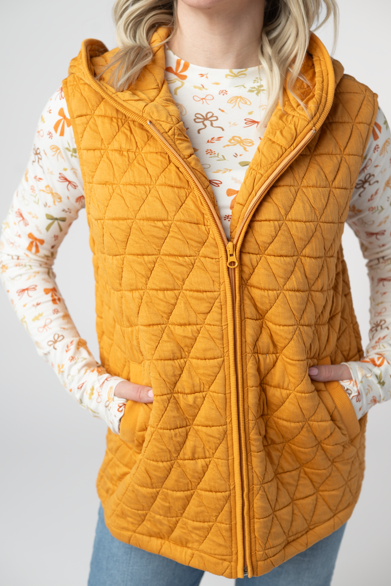 IN STOCK Heather Geometric Hooded Vest - Mustard by Michelle Mae