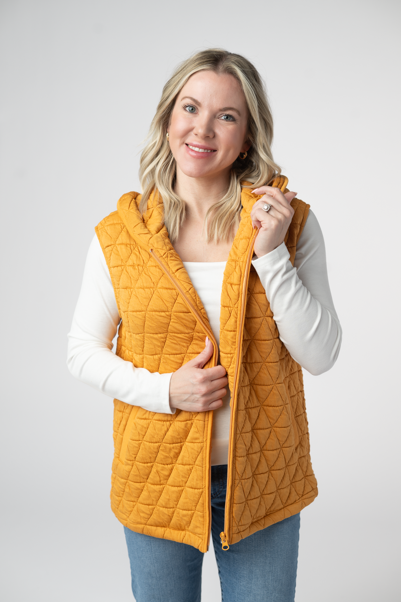 IN STOCK Heather Geometric Hooded Vest - Mustard by Michelle Mae