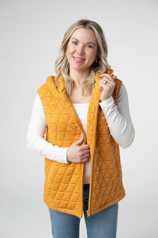 Heather Geometric Hooded Vest - Mustard by Michelle Mae
