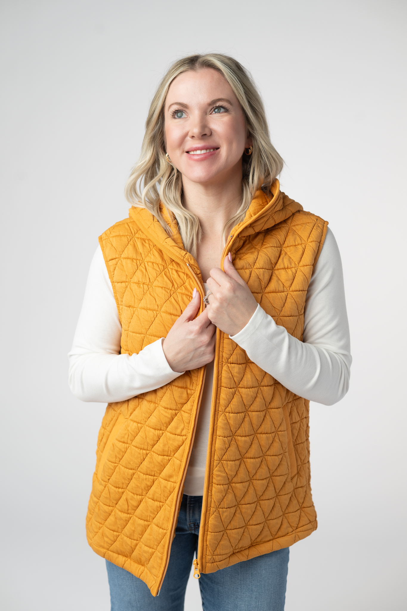IN STOCK Heather Geometric Hooded Vest - Mustard by Michelle Mae