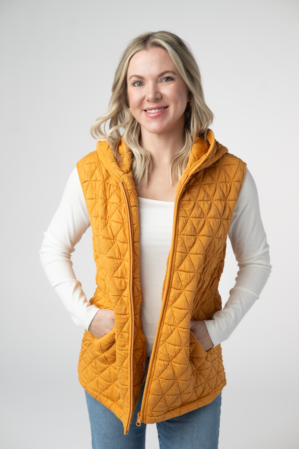 IN STOCK Heather Geometric Hooded Vest - Mustard by Michelle Mae