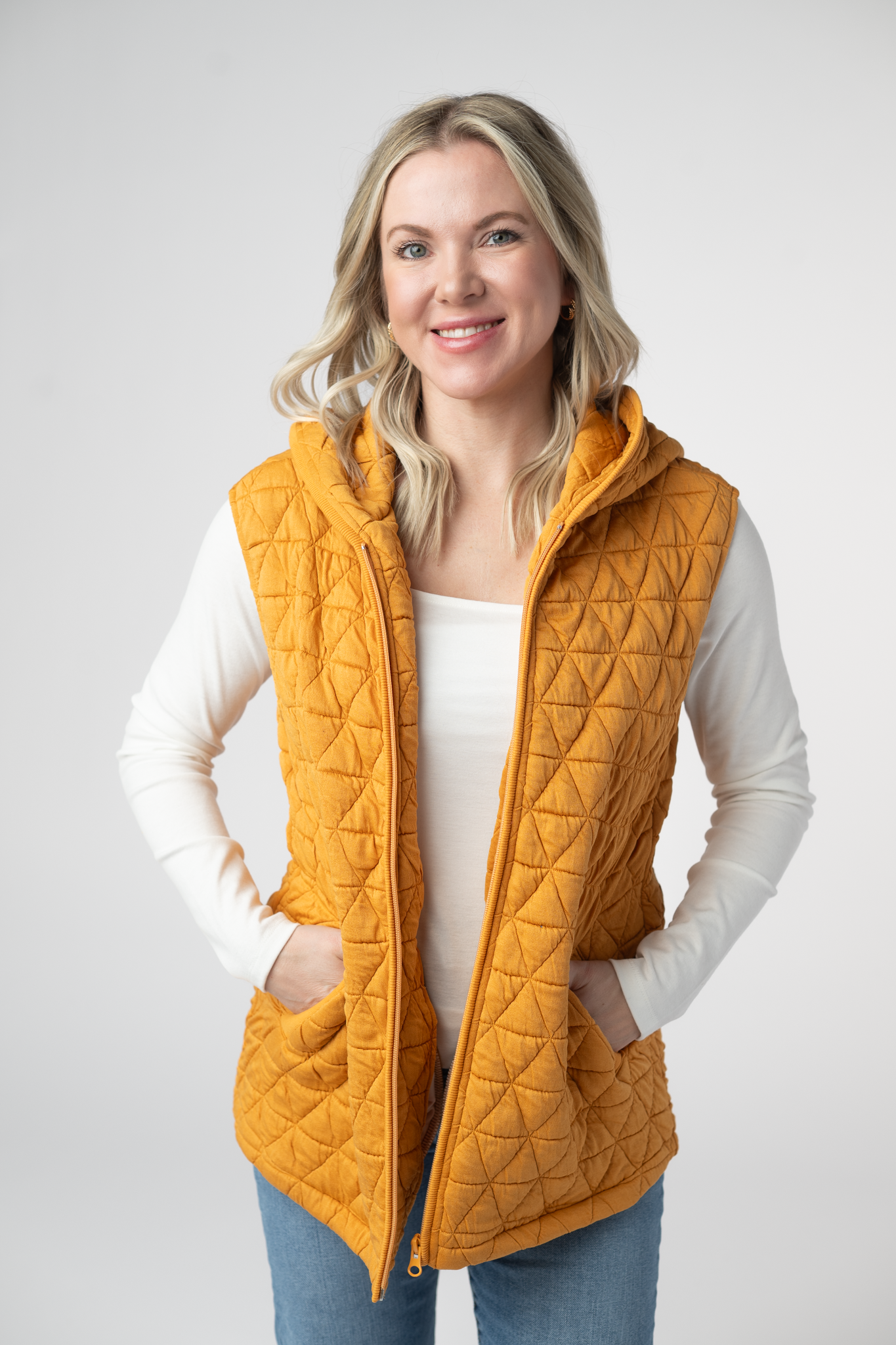 IN STOCK Heather Geometric Hooded Vest - Mustard by Michelle Mae