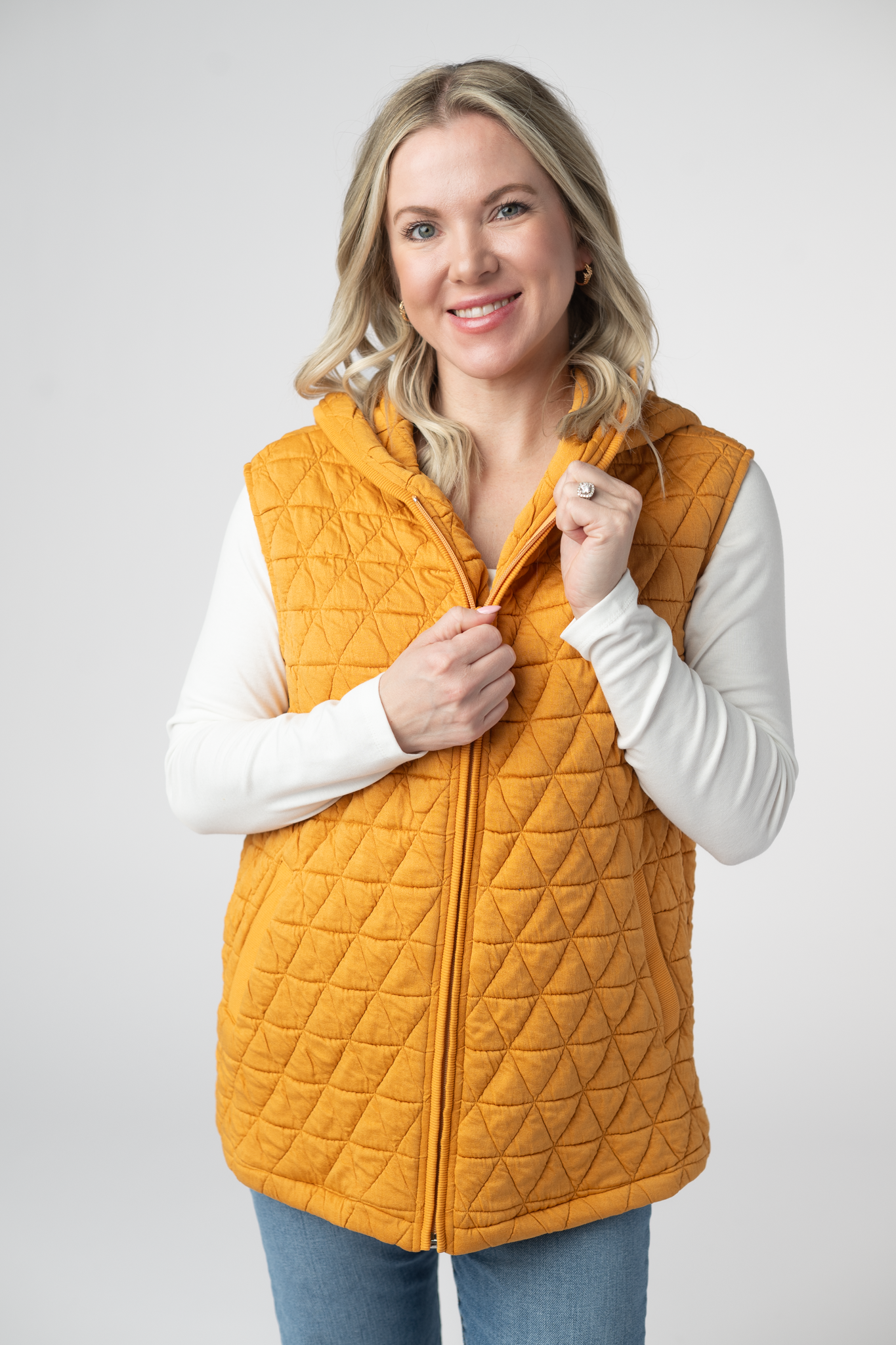 IN STOCK Heather Geometric Hooded Vest - Mustard by Michelle Mae