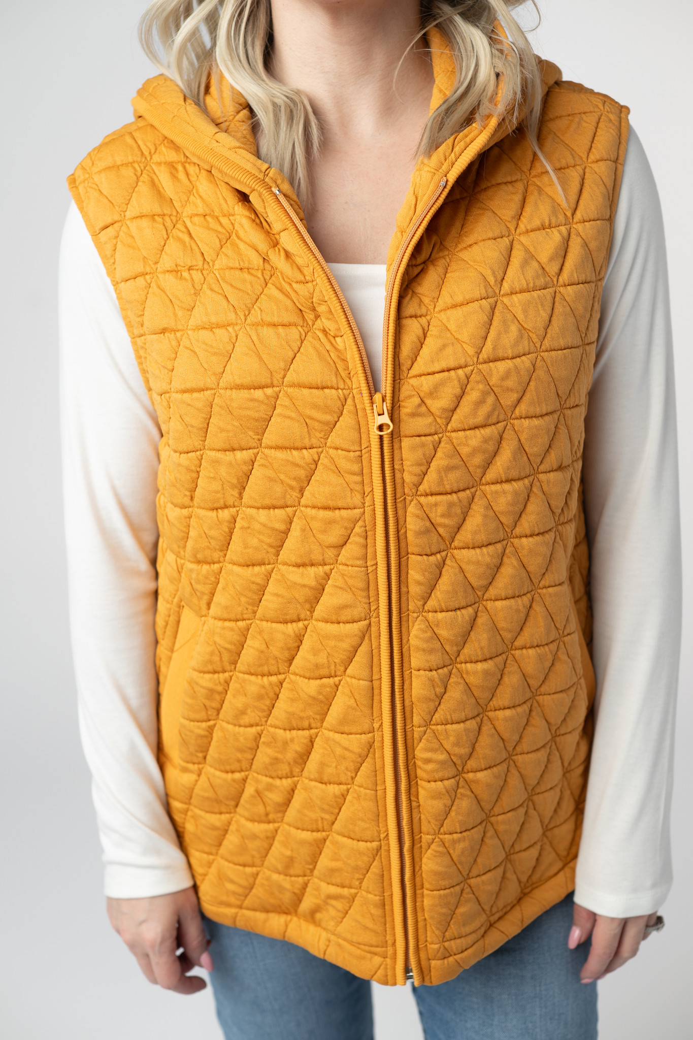 IN STOCK Heather Geometric Hooded Vest - Mustard by Michelle Mae