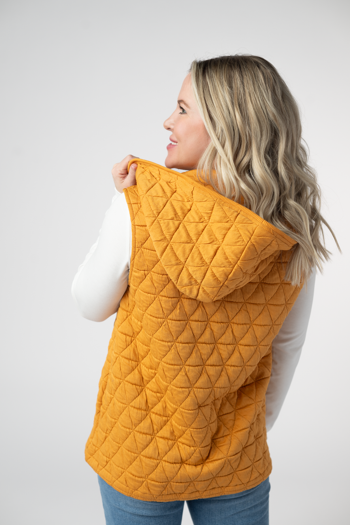 IN STOCK Heather Geometric Hooded Vest - Mustard by Michelle Mae