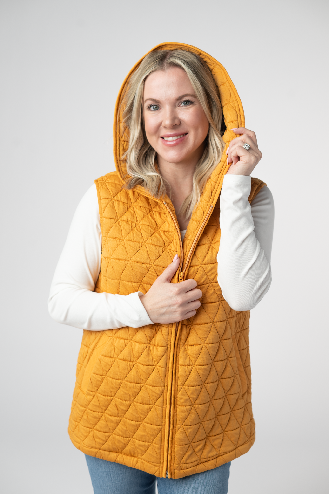 IN STOCK Heather Geometric Hooded Vest - Mustard by Michelle Mae
