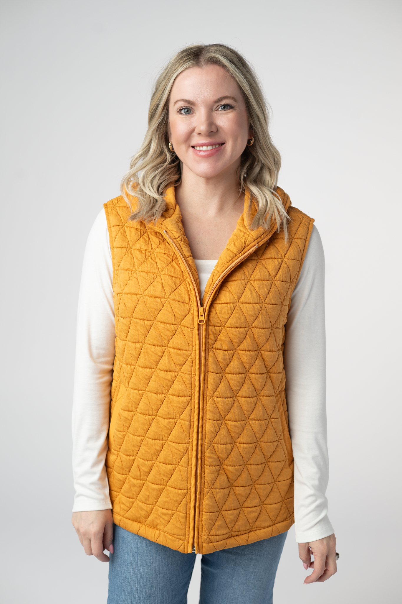 IN STOCK Heather Geometric Hooded Vest - Mustard by Michelle Mae