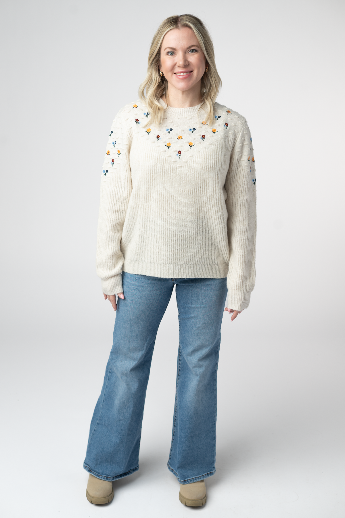IN STOCK Micro Flower Sweater - Ivory by Michelle Mae