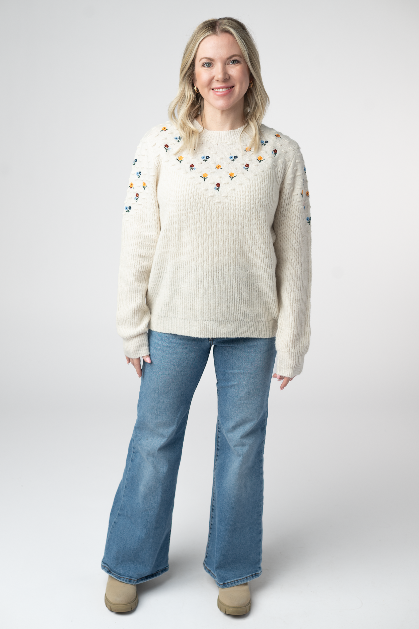 IN STOCK Micro Flower Sweater - Ivory by Michelle Mae