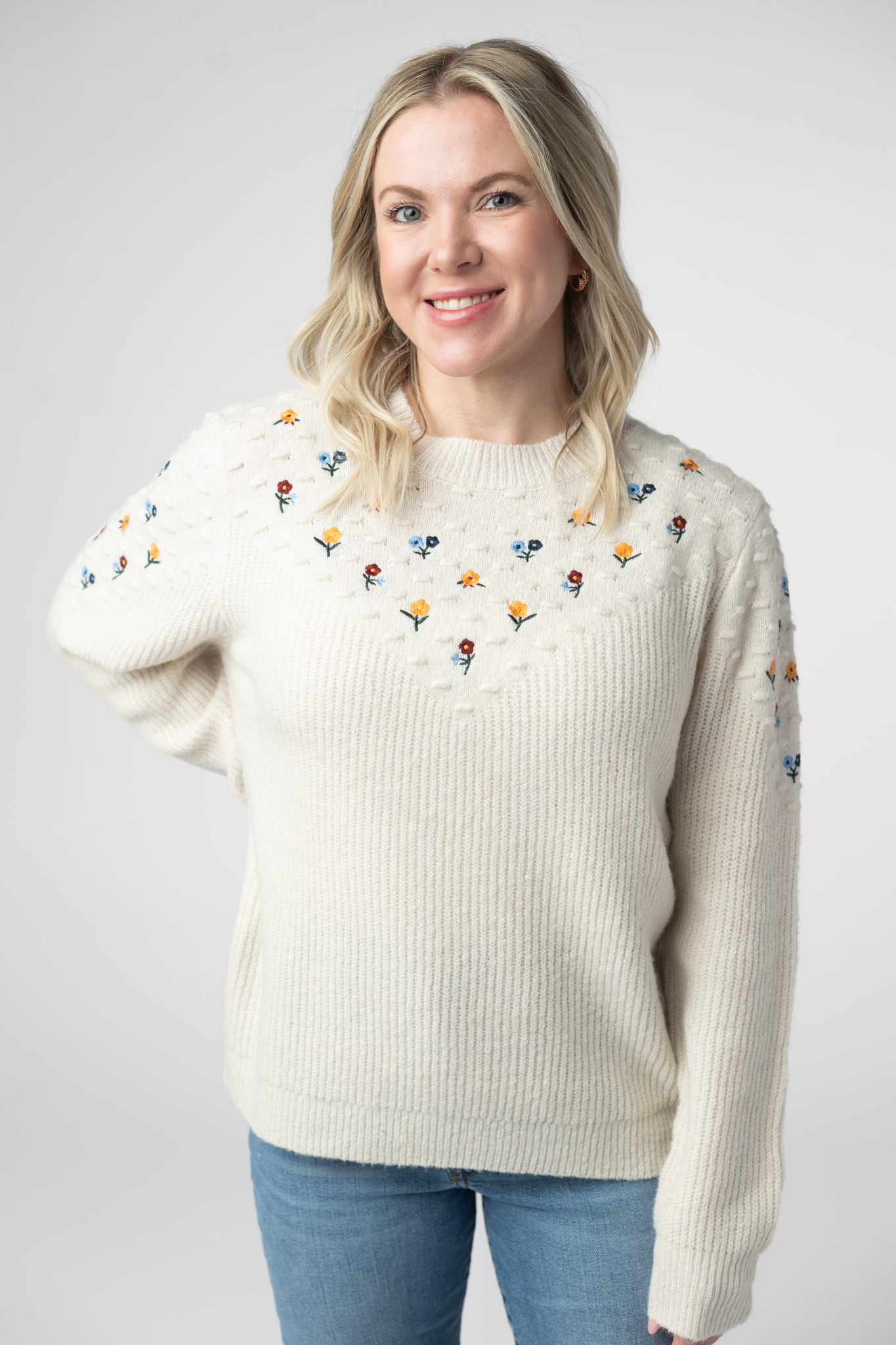 IN STOCK Micro Flower Sweater - Ivory by Michelle Mae