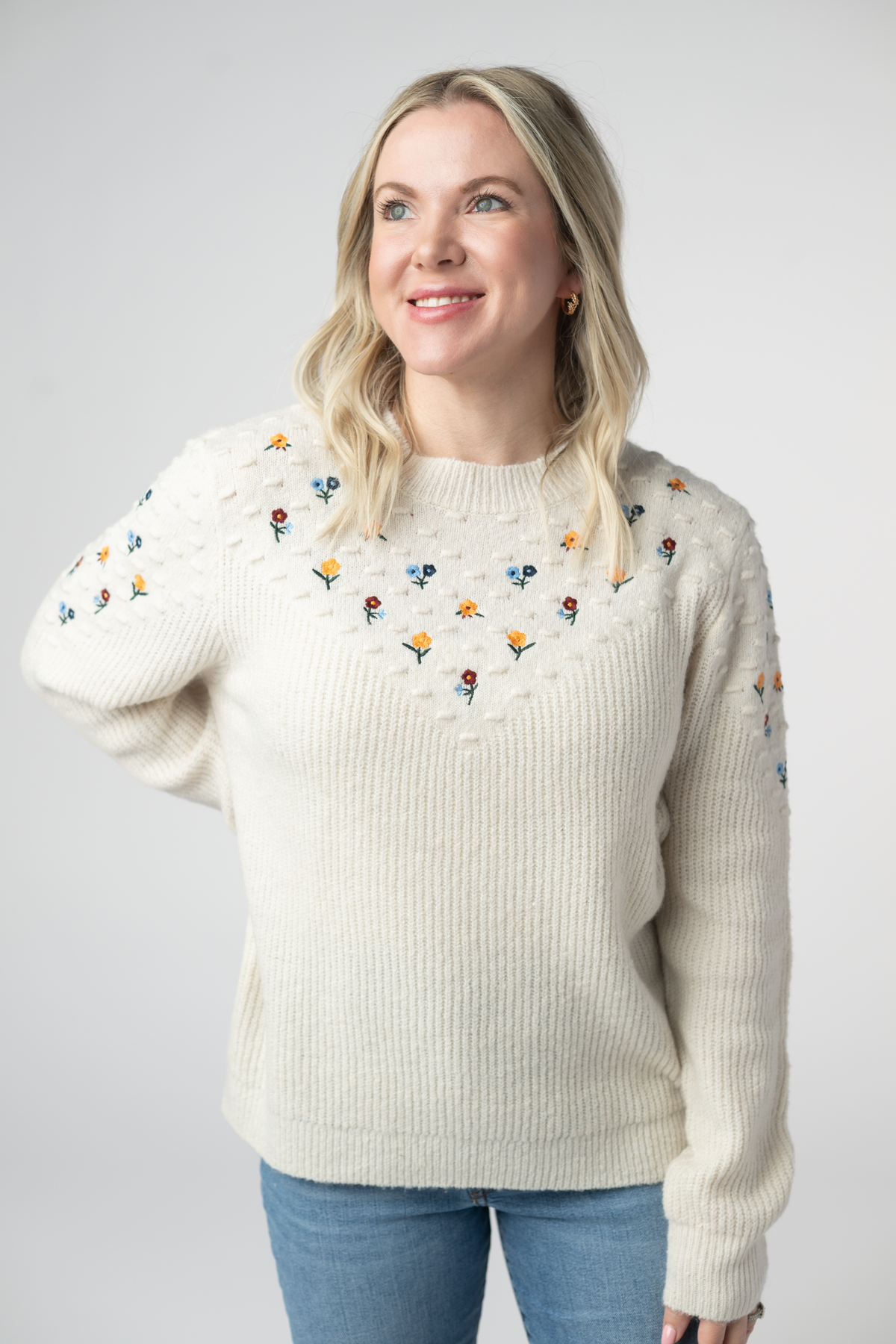 IN STOCK Micro Flower Sweater - Ivory by Michelle Mae