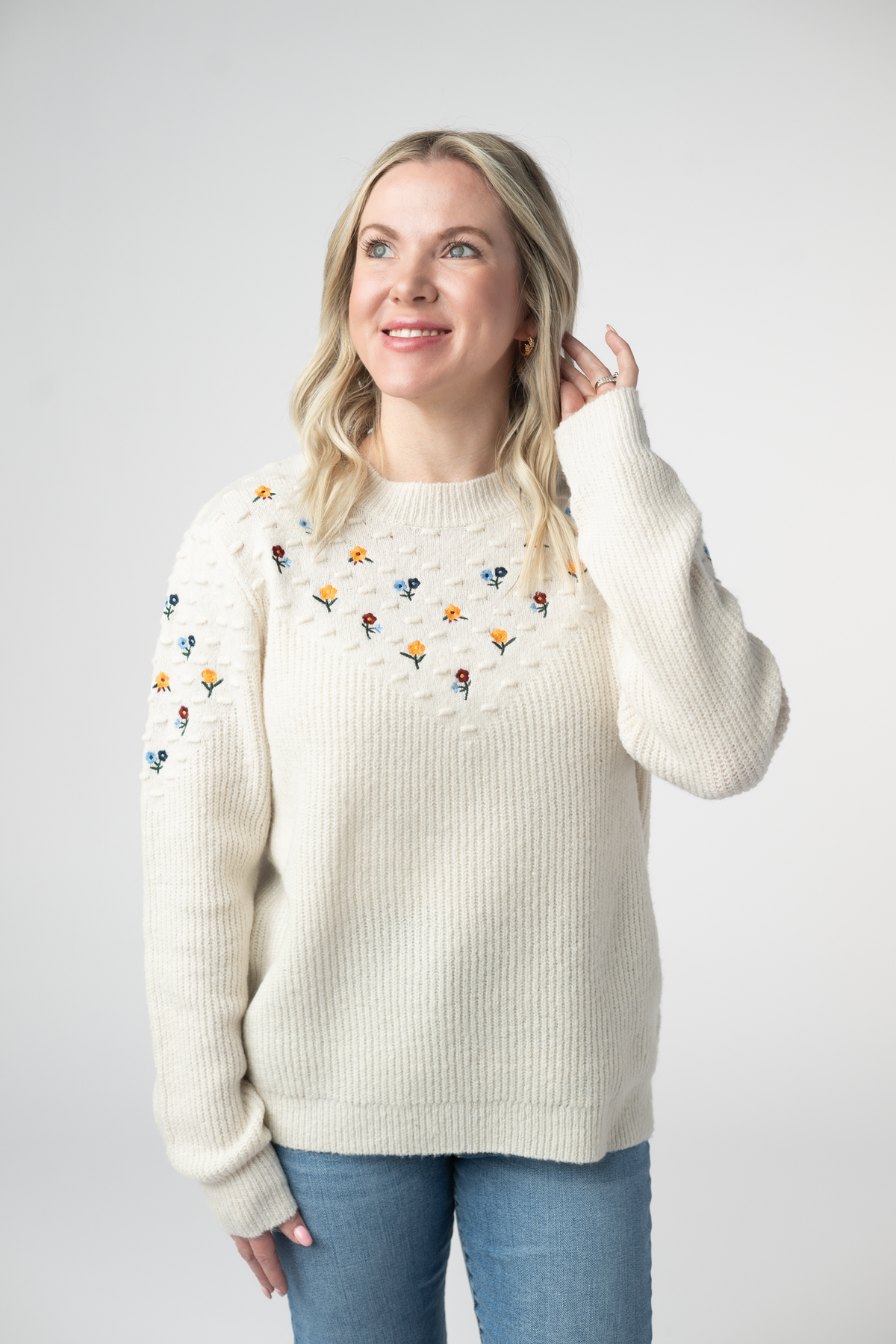 IN STOCK Micro Flower Sweater - Ivory by Michelle Mae