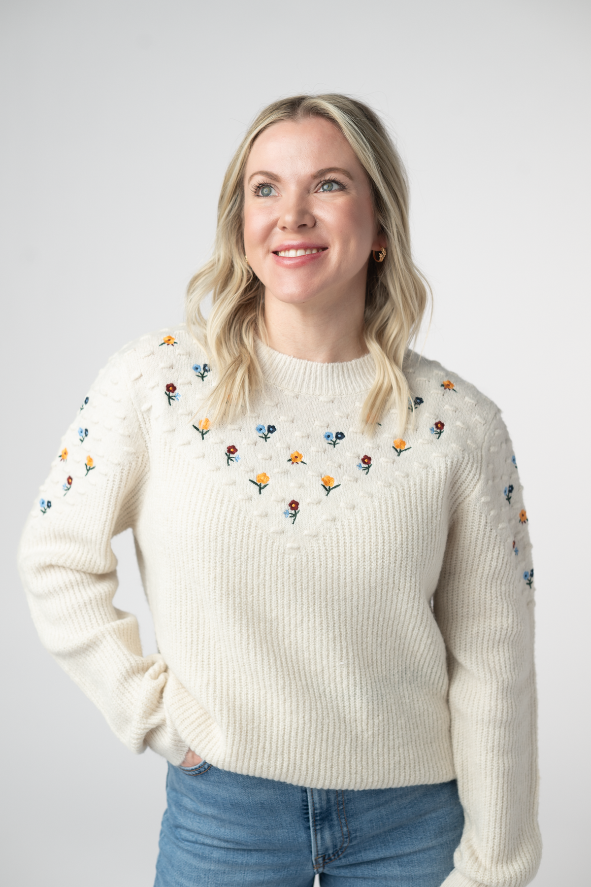 IN STOCK Micro Flower Sweater - Ivory by Michelle Mae