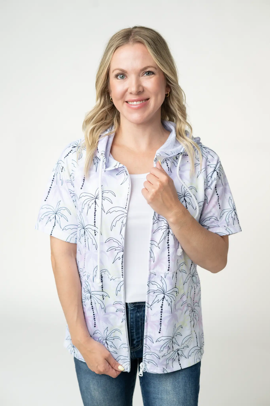 Short Sleeve Hoodie - Neon Palm Trees FINAL SALE by Michelle Mae