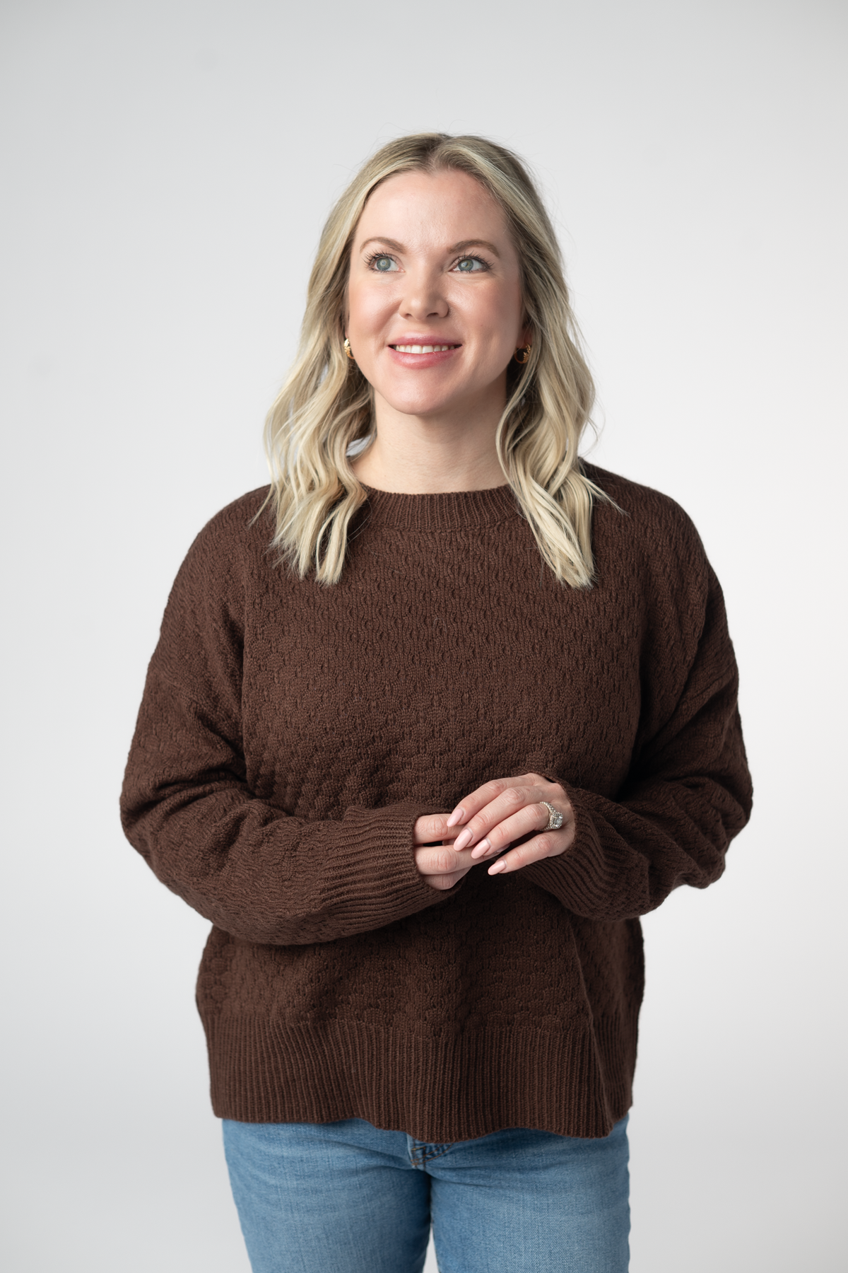 Gianna Brown Pullover Sweater Women Soft Crew Neck Fun Pattern