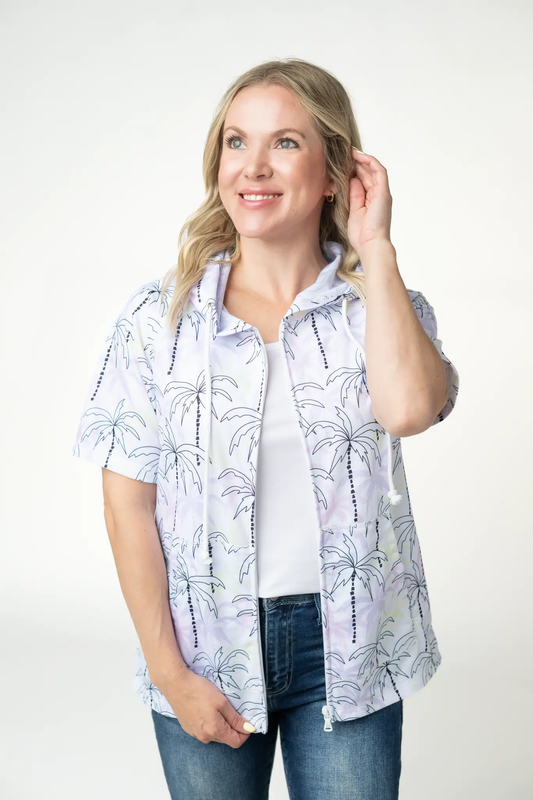 Short Sleeve Hoodie - Neon Palm Trees FINAL SALE by Michelle Mae