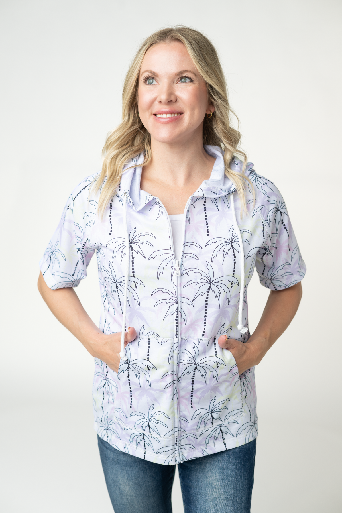 IN STOCK Short Sleeve Hoodie - Neon Palm Trees FINAL SALE by Michelle Mae