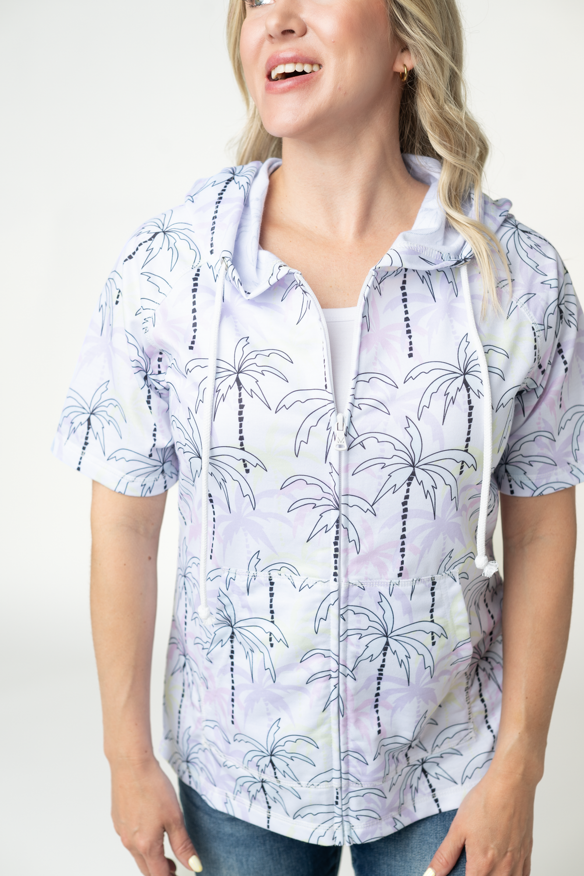 IN STOCK Short Sleeve Hoodie - Neon Palm Trees FINAL SALE by Michelle Mae