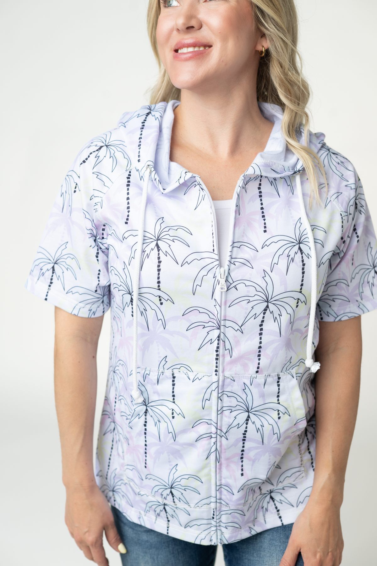 IN STOCK Short Sleeve Hoodie - Neon Palm Trees FINAL SALE by Michelle Mae